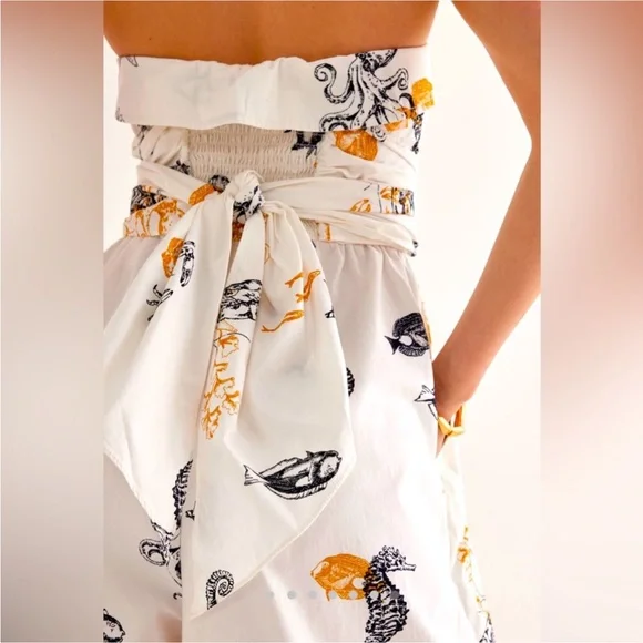 Anthropologie Maeve Sea Creatures Strapless Buttondown Wide-Leg Jumpsuit - Picture 14 of 16